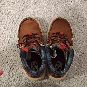 Hey Dude Kids Tan Moccasins with Blue Accents